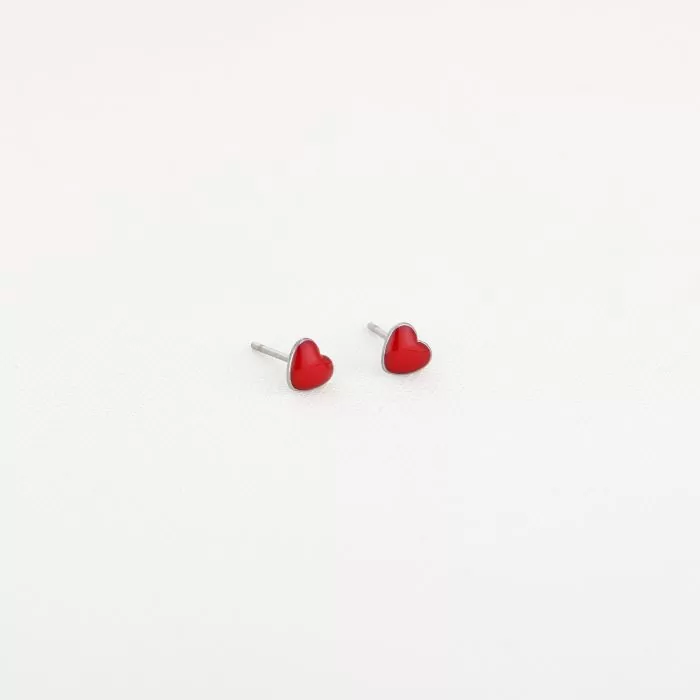 Stud - Red Heart Silver