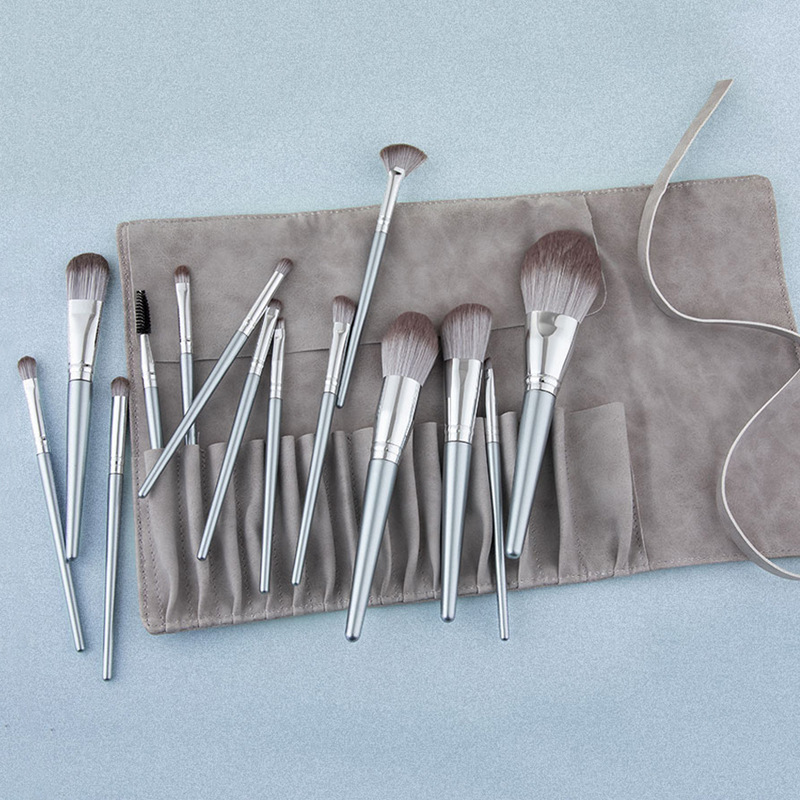 Kit 14 pinceaux make-up avec pochette grise