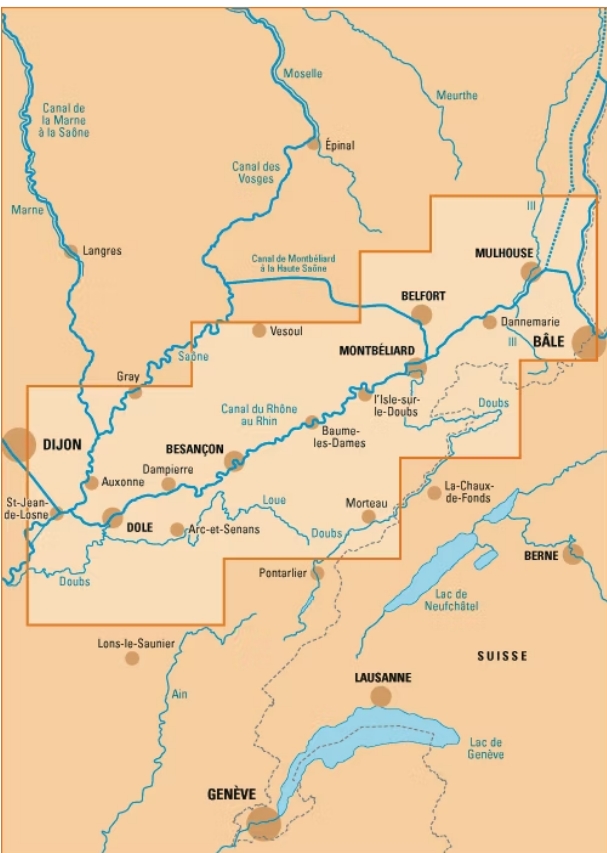 Carte fluviale canal du Rhone au Rhin
