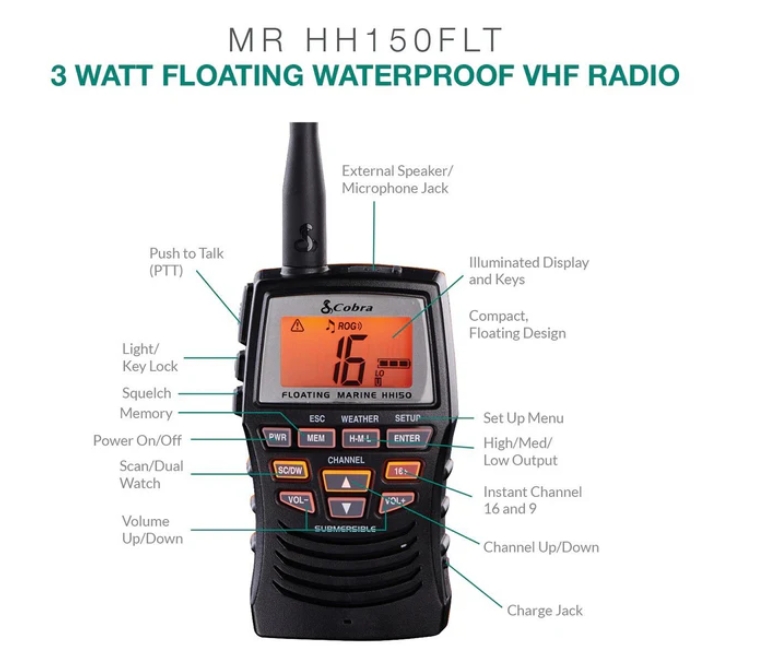 Vhf cobra marine mr hh150 flte + Casquette nautique offerte !