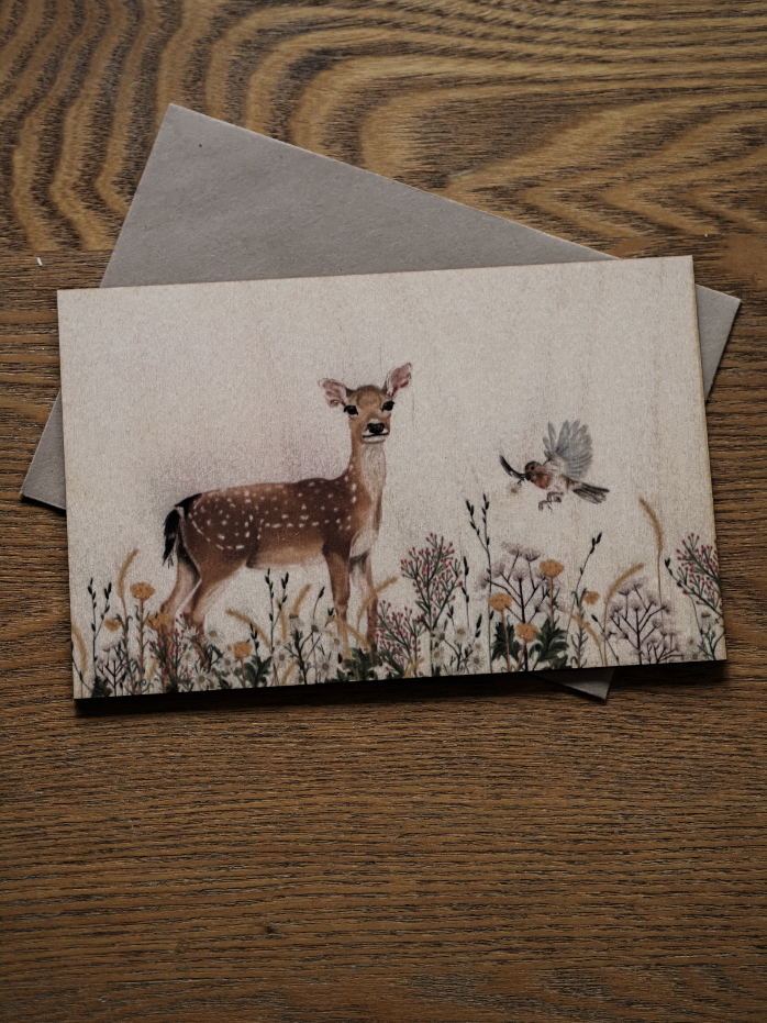 Houten postkaart Hinde