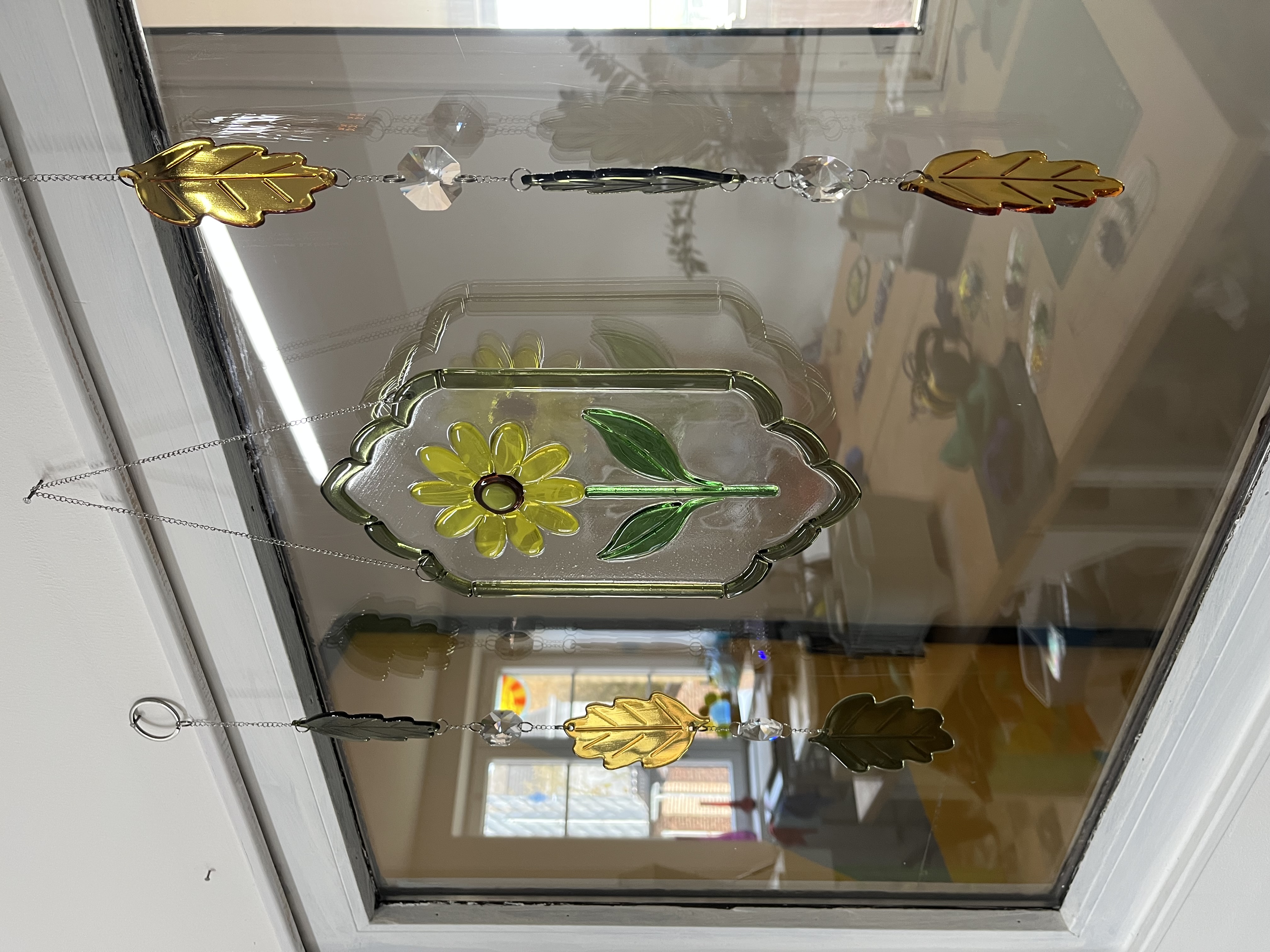 Vitrail fleur jaune - Suspension