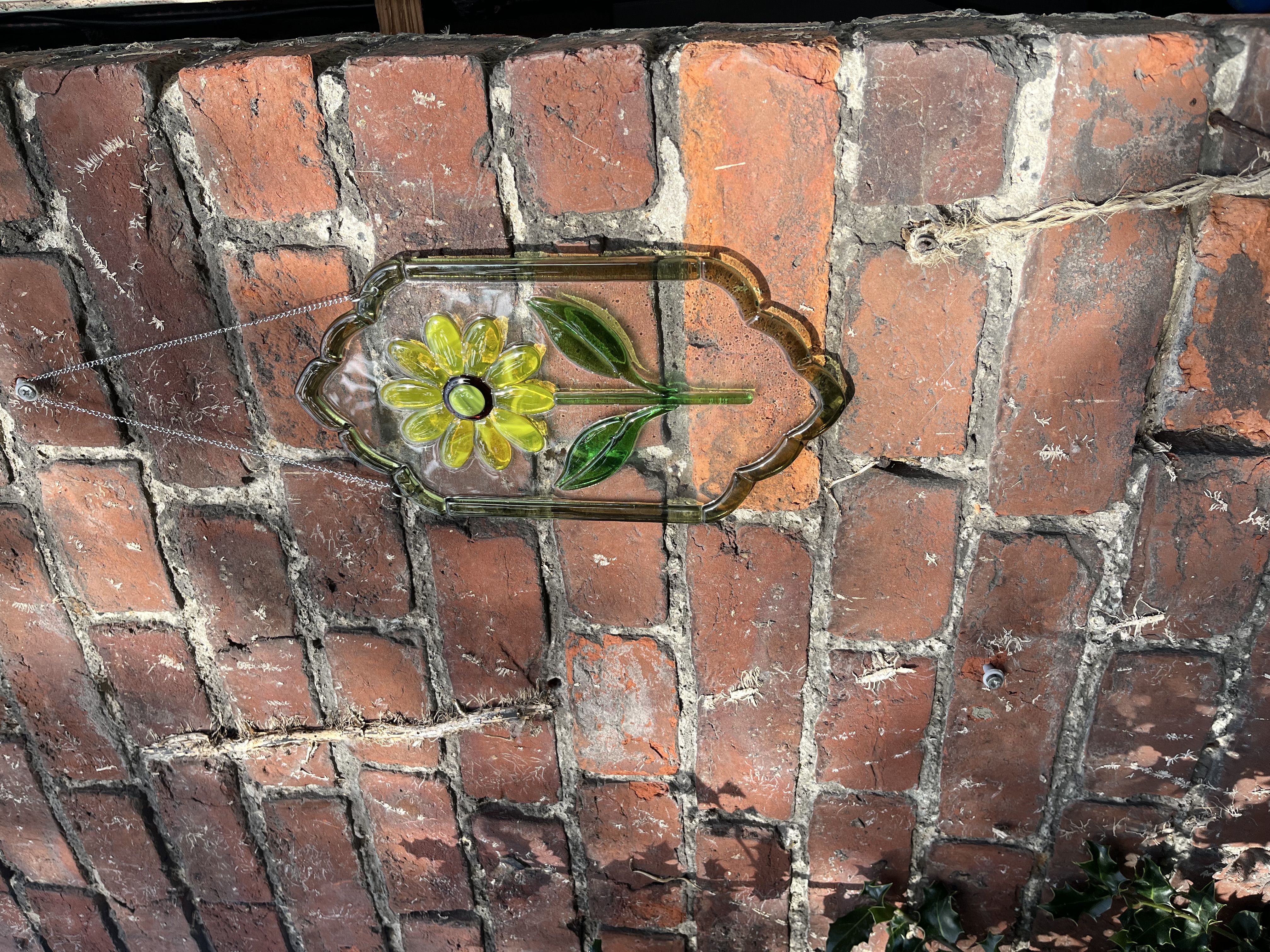 Vitrail fleur jaune - Suspension