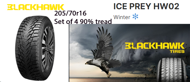 Set of 4 blackhawk iceprey winter tires 90% tread 205/70/15