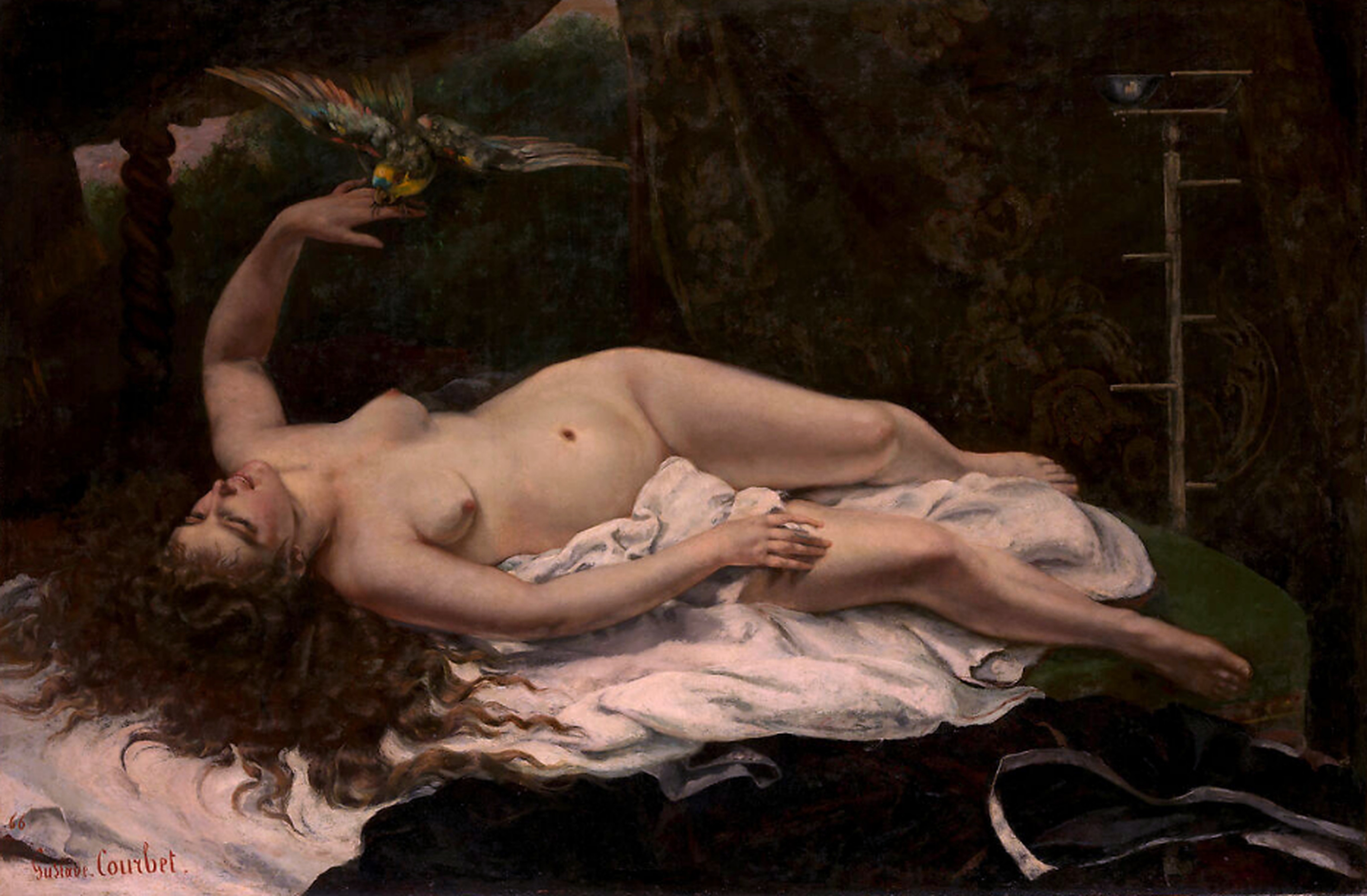 Woman with a Parrot by Gustave Courbet Reproduction