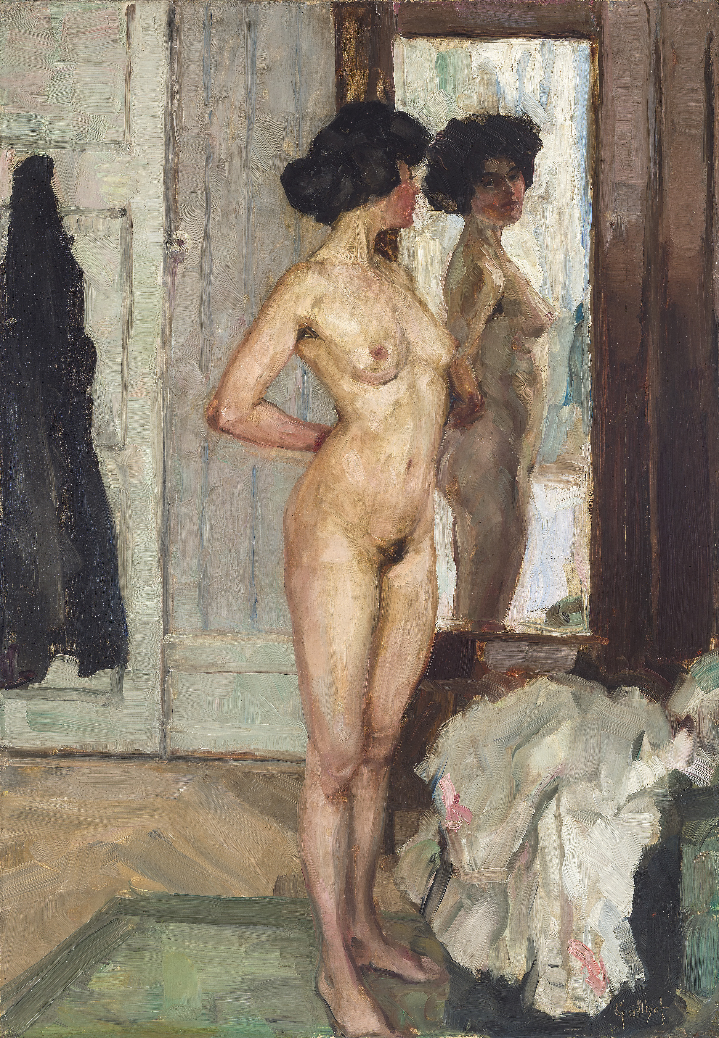 Vor dem Spiegel by Wilhelm Gallhof Reproduction