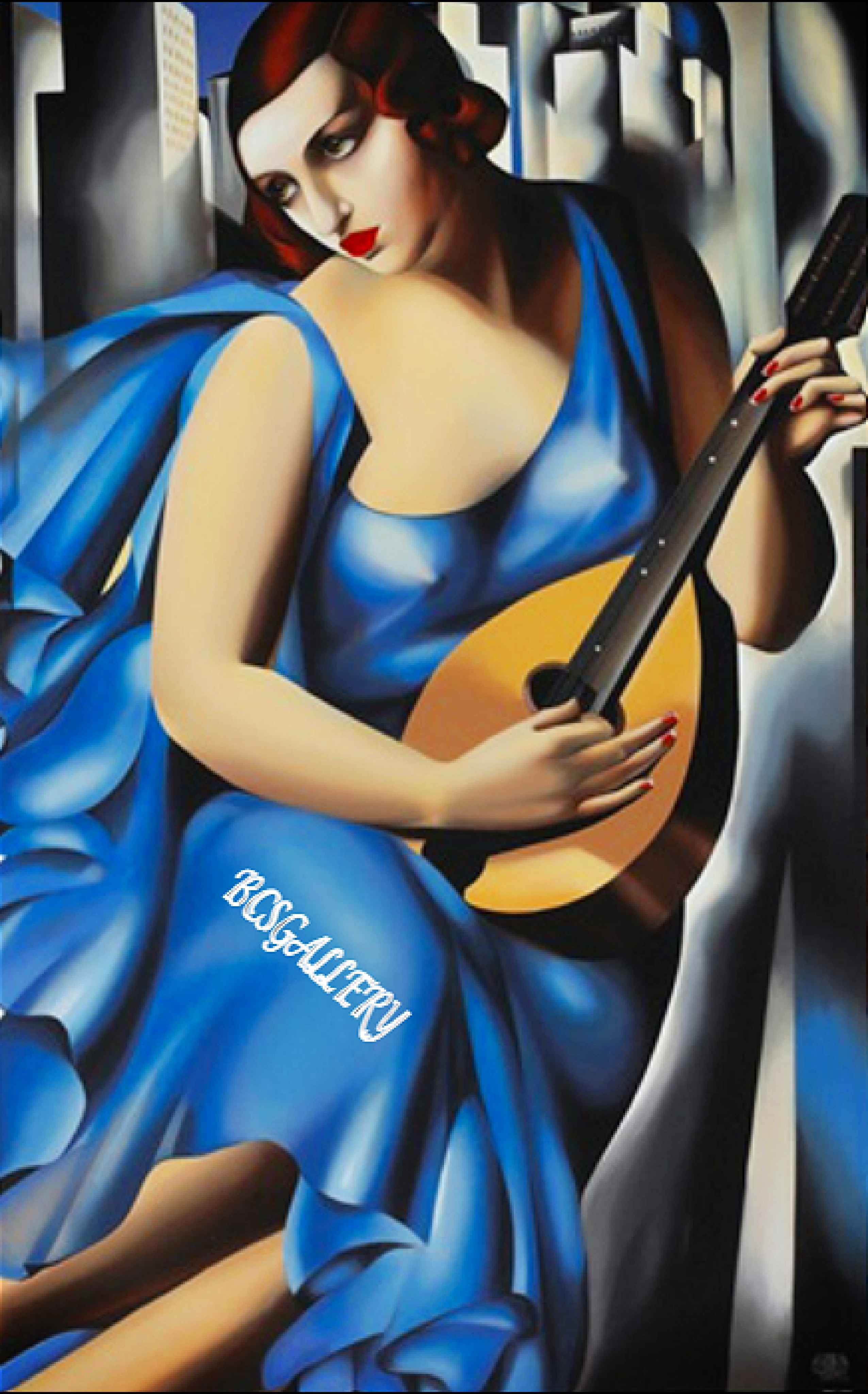 Blue Woman with a Guitar by Tamara de Lempicka Reproduction