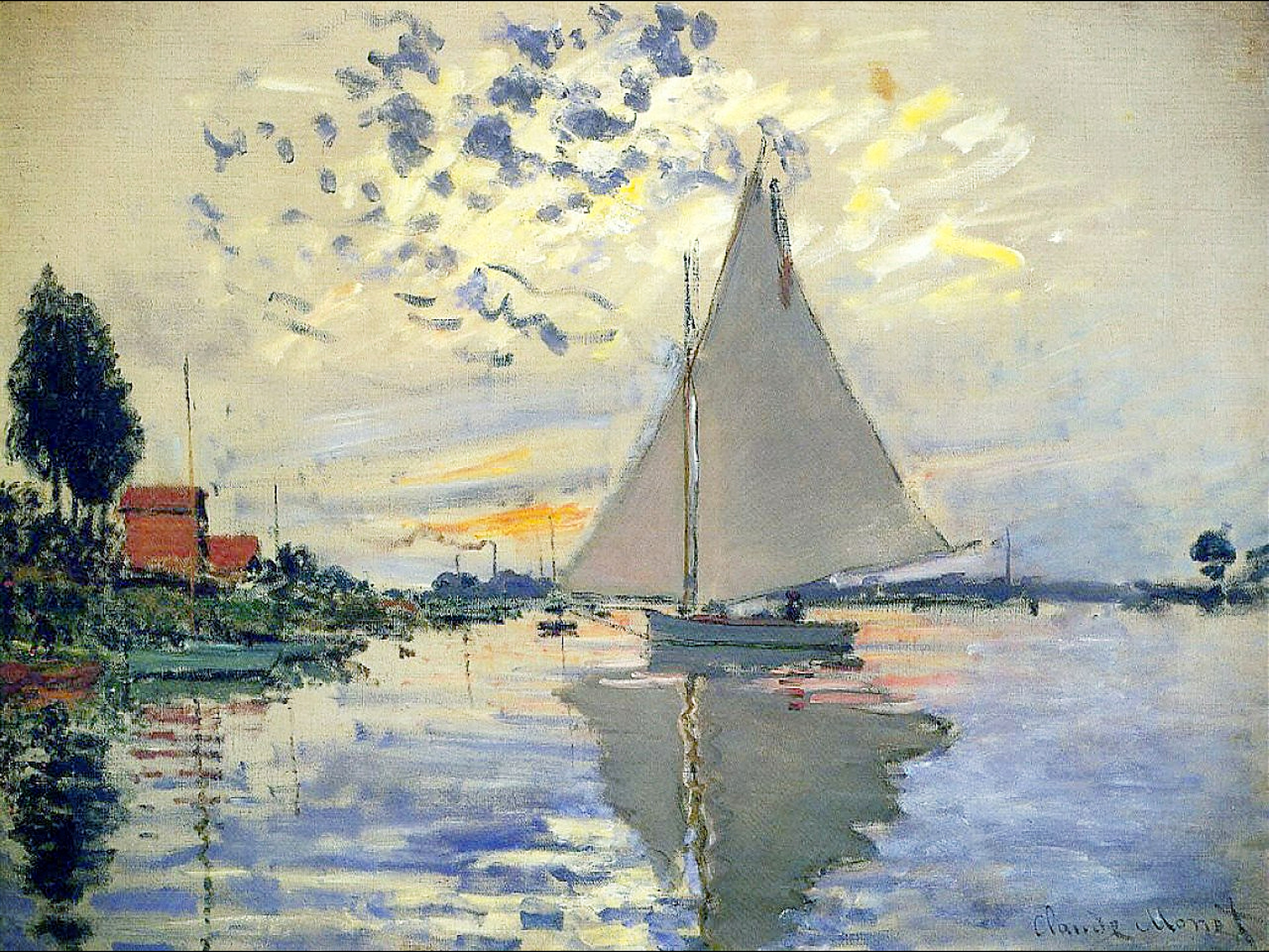 Sailboat at Le Petit-Gennevilliers by Claude Monet Reproduction