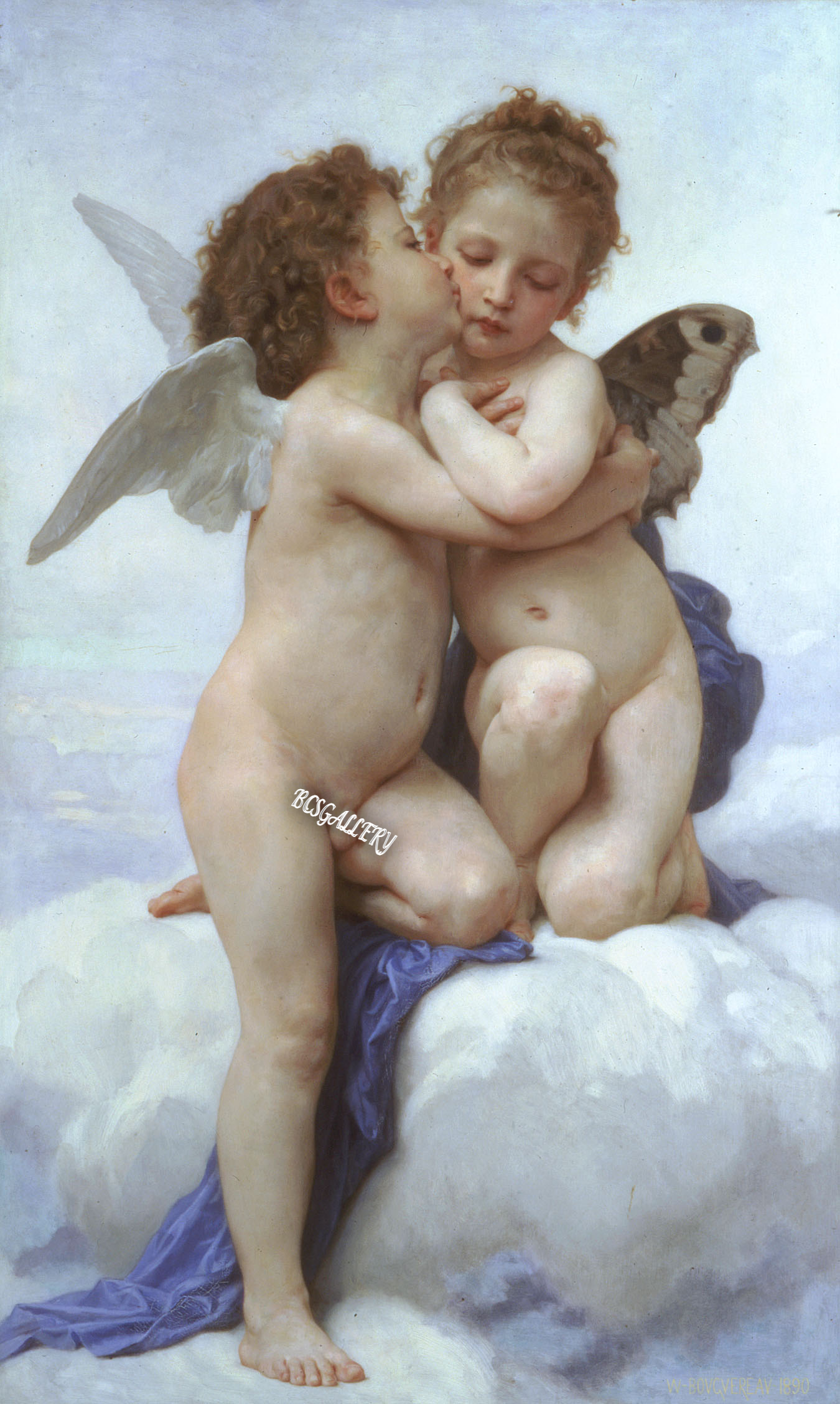 L'Amour et Psyché, enfants (The First Kiss) by William-Adolphe Bouguereau Reproduction