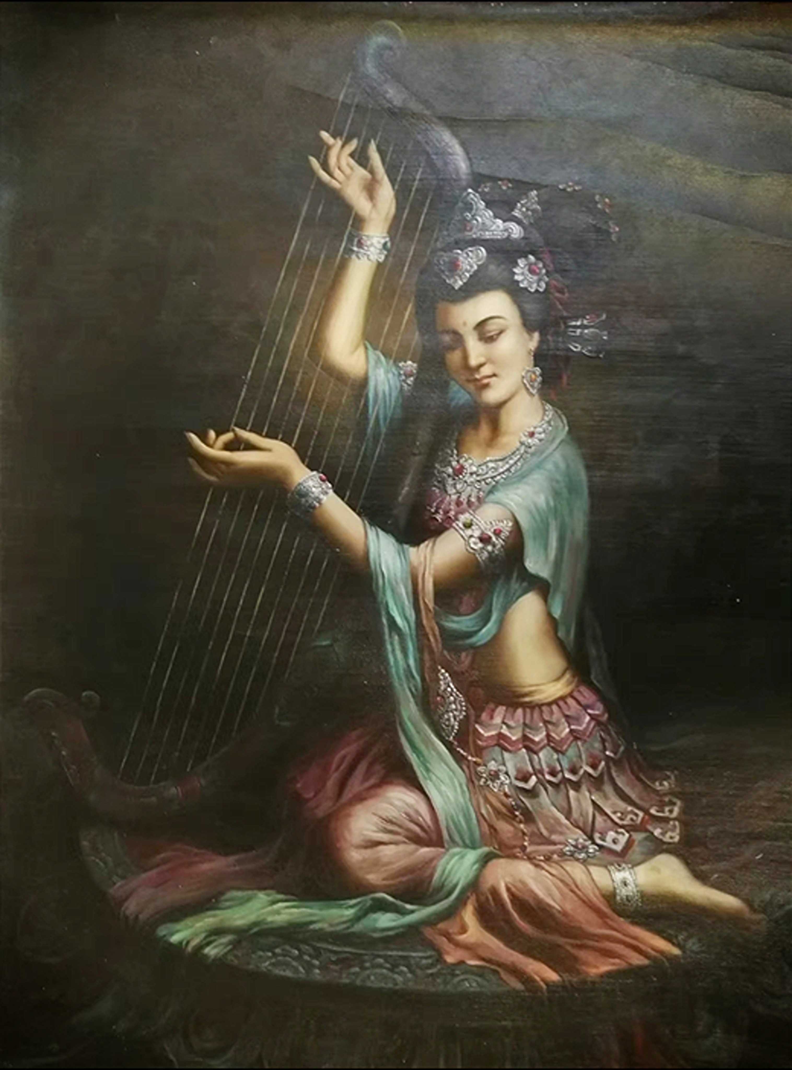 Original The Harp Player Painting by John Lu