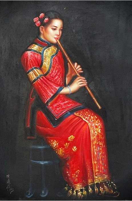 The Girl Who Plays the Flute 1983 by Chen Yifei Reproduction