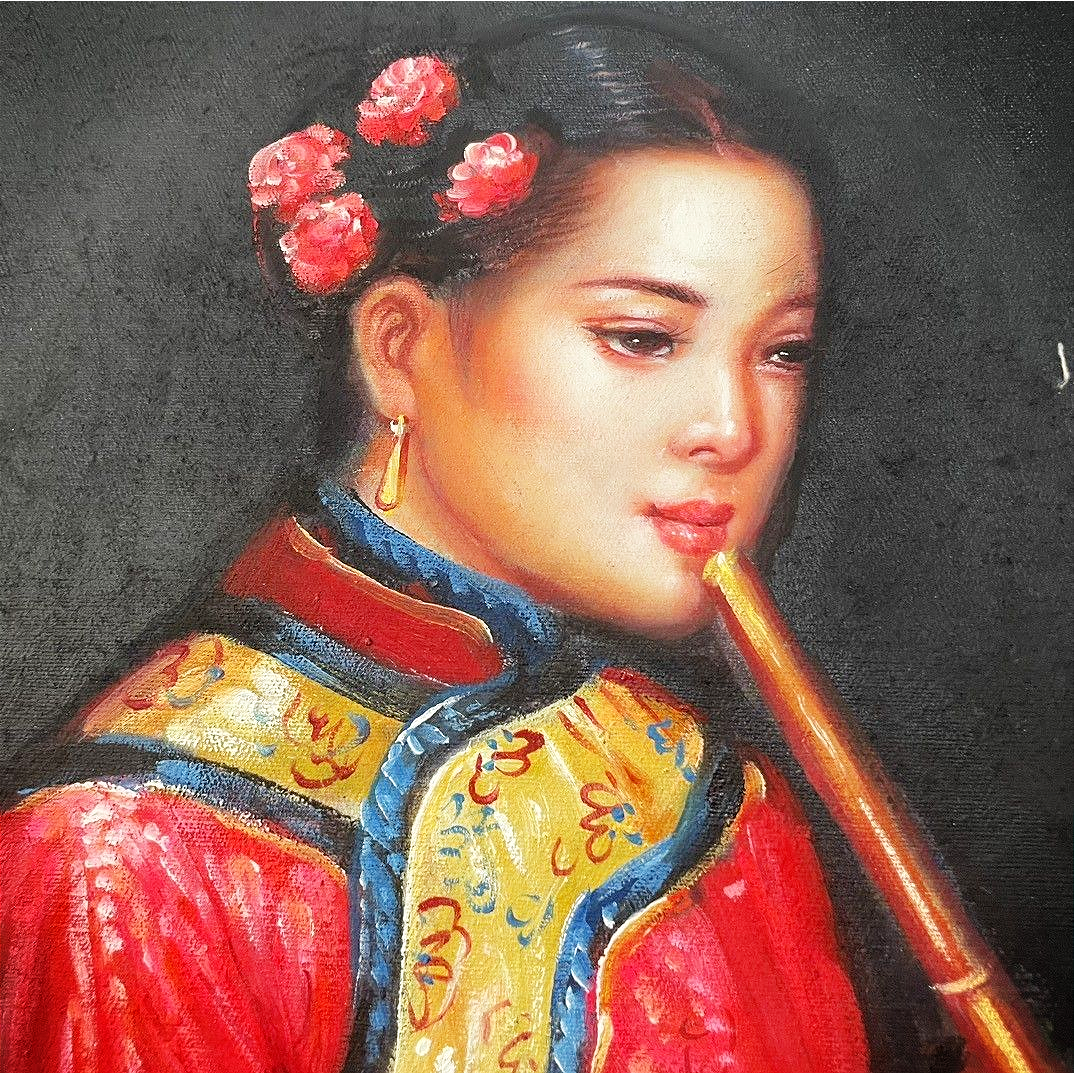 The Girl Who Plays the Flute 1983 by Chen Yifei Reproduction