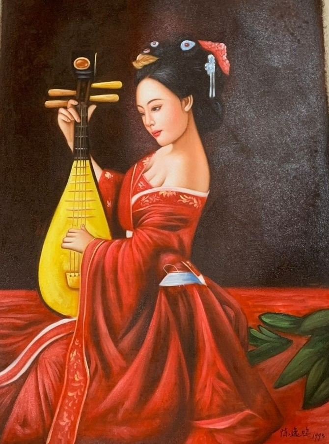 The Girl Who Plays the Mandolin 1993 by Chen Yifei Reproduction