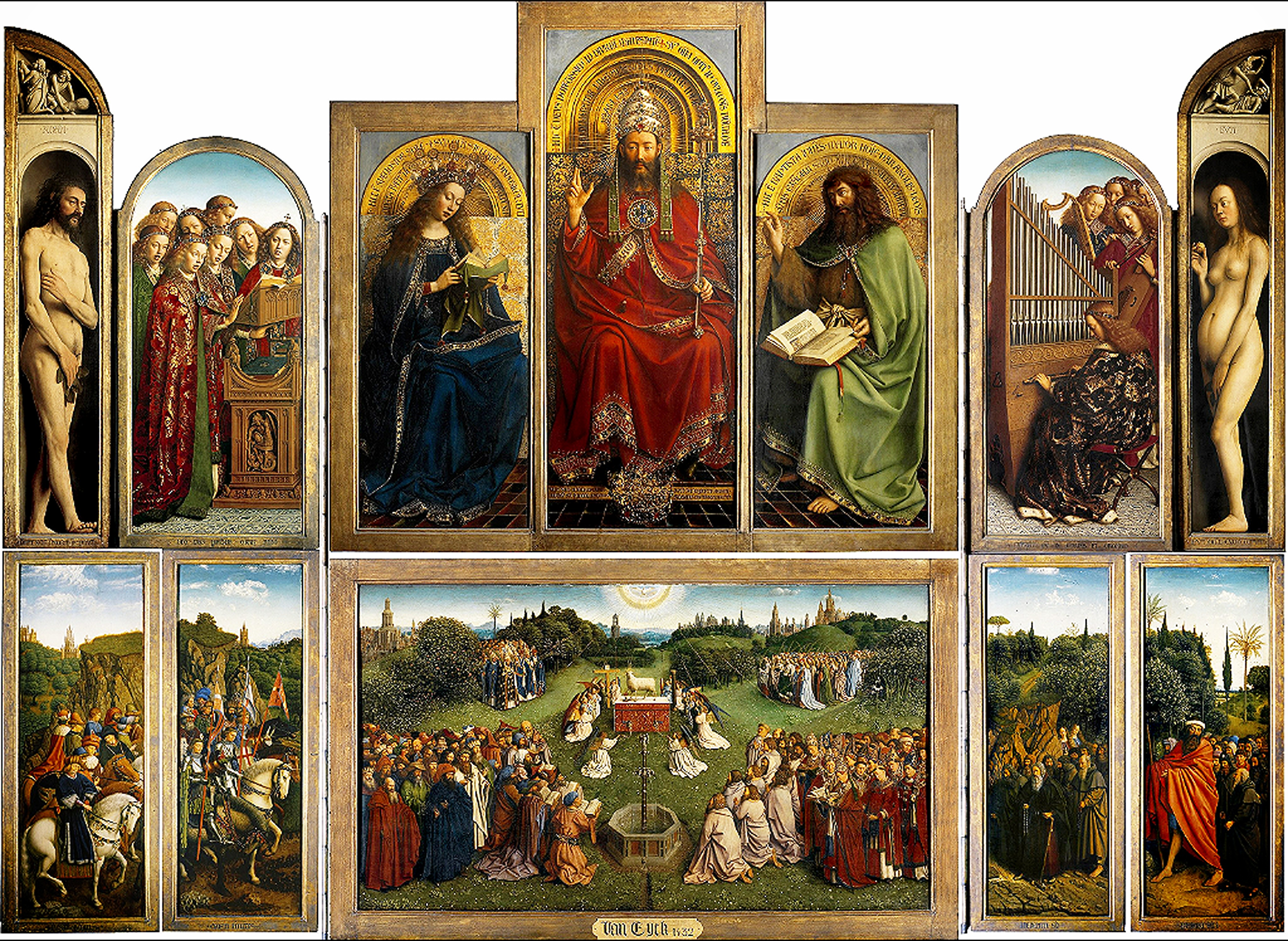 Ghent Altarpiece Interior 12 Panels (The Adoration of the Mystic Lamb) 1432 by Jan van Eyck and Hubert van Eyck Reproduction