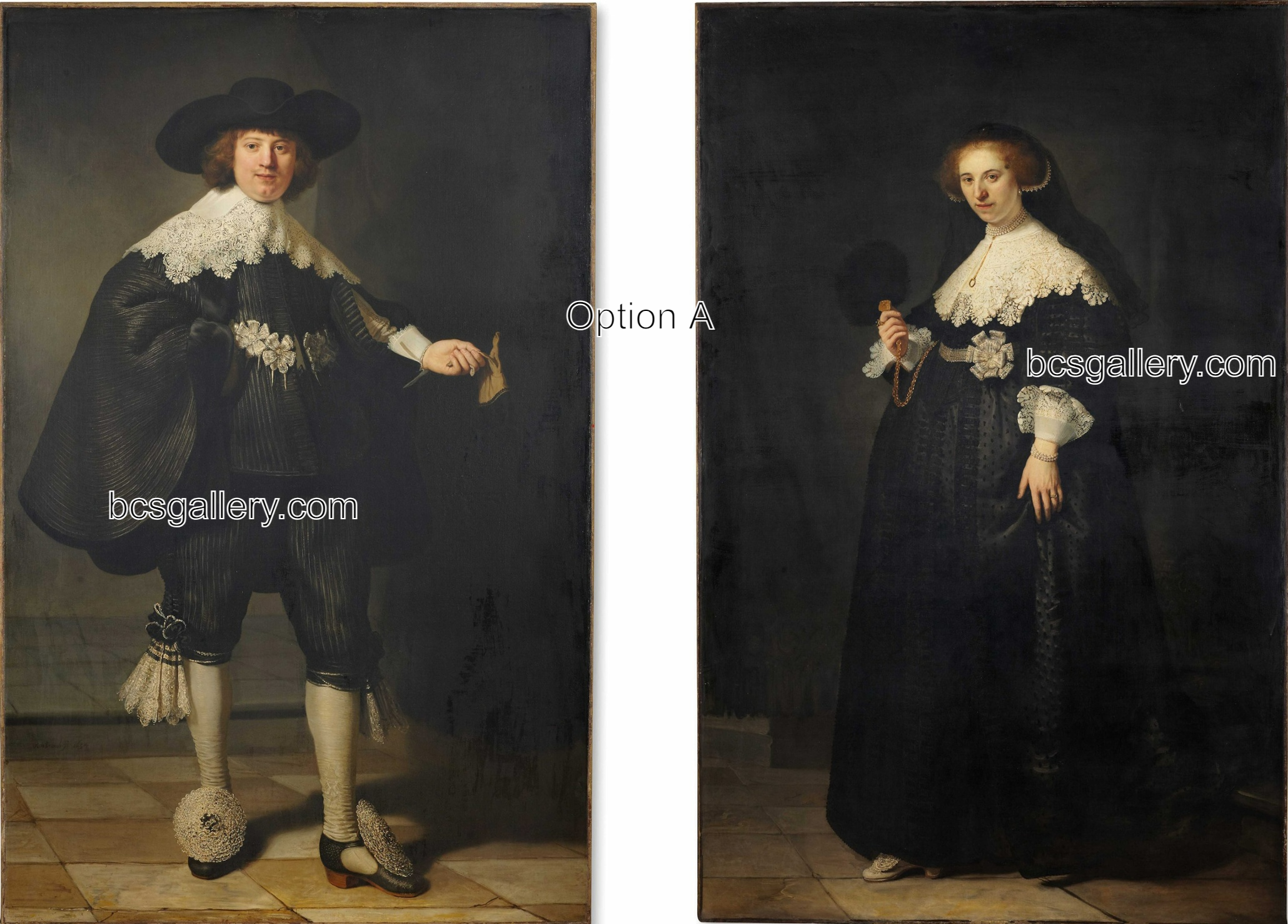 The pendant portraits of Maerten Soolmans and Oopjen Coppit 1634 by Rembrandt Van Rijn Reproduction
