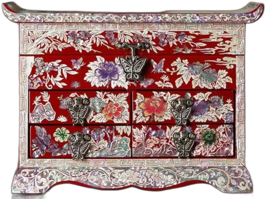 Chinese Exquisite Wedding Jewelry Box Hand-carved Inlaid with Mother of Pearl Wedding Gifts