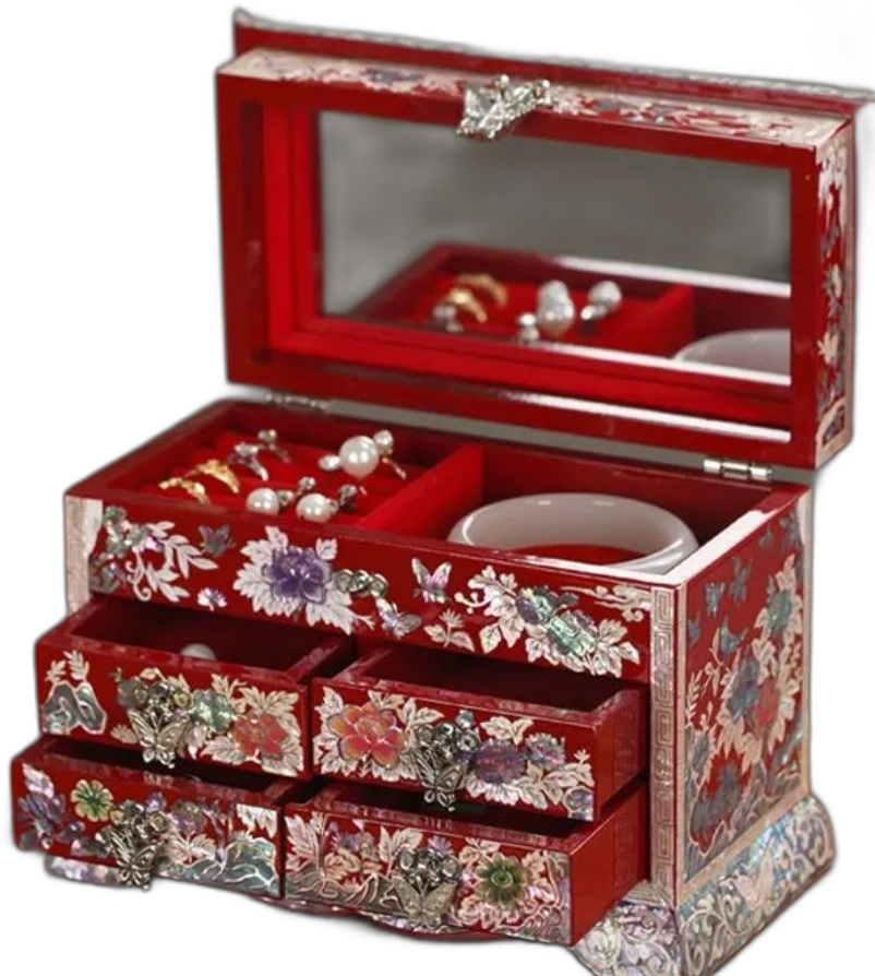 Chinese Exquisite Wedding Jewelry Box Hand-carved Inlaid with Mother of Pearl Wedding Gifts
