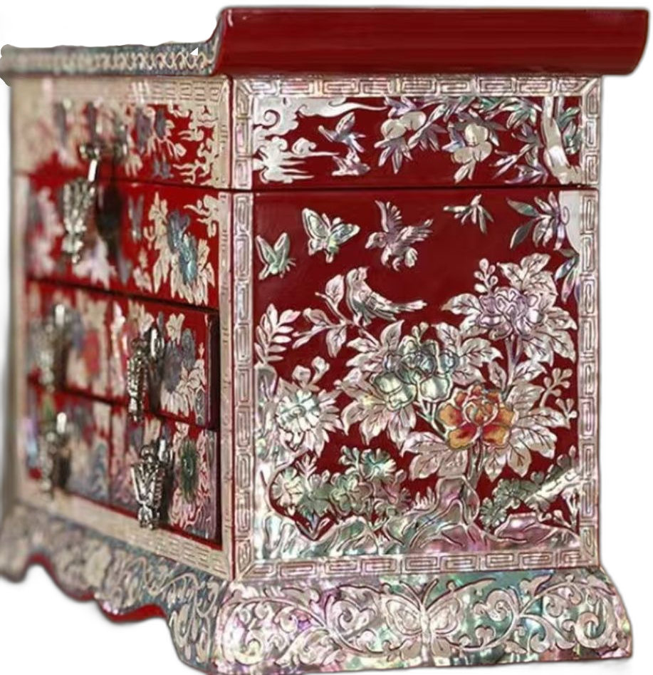Chinese Exquisite Wedding Jewelry Box Hand-carved Inlaid with Mother of Pearl Wedding Gifts