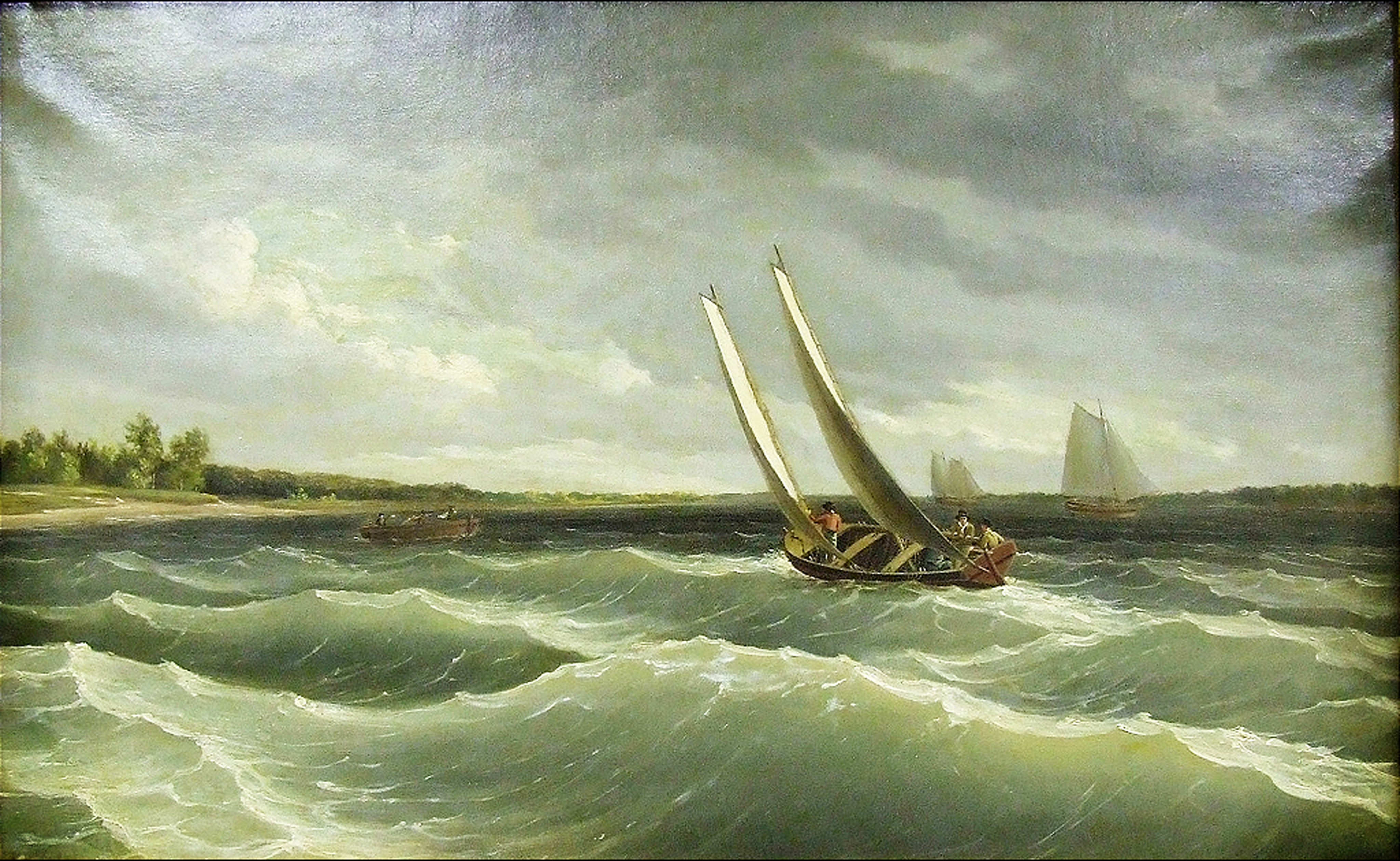 Boats Navigating the Waves 1828 by Thomas Birch Reproduction