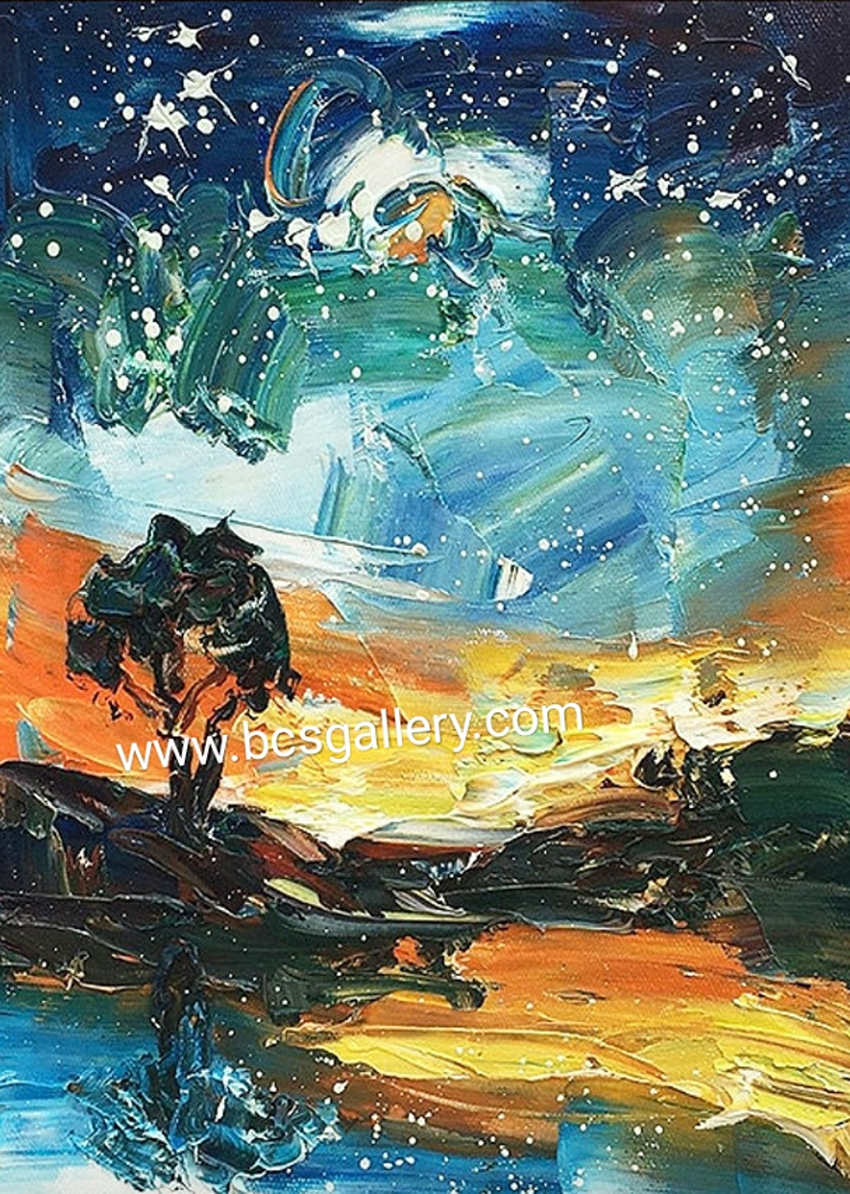 Along the Seine Impasto Original Oil Painting Van Gogh Inspired Starry Night art Trendy Home Decor by John Lu
