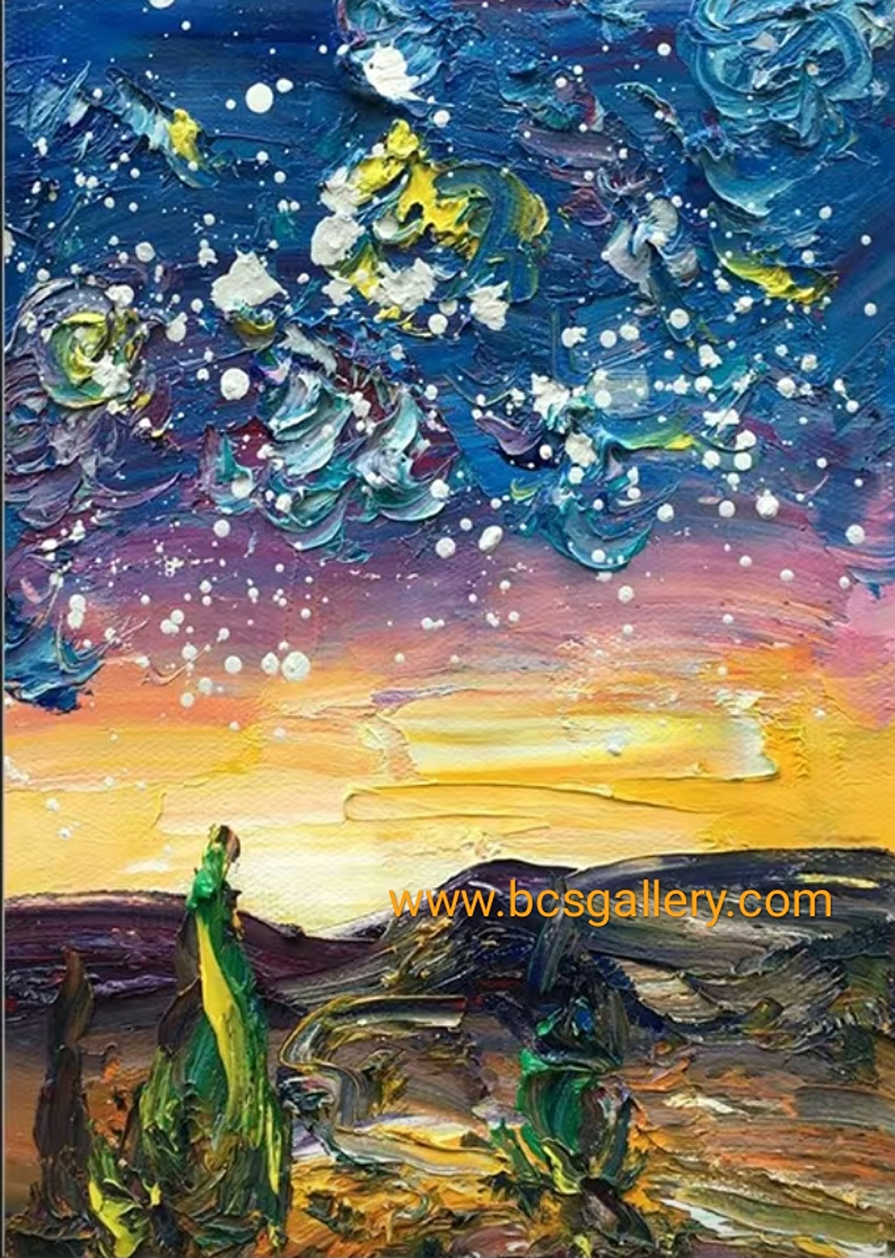 Starry Night Impasto Original Oil Painting Van Gogh Inspired Starry Night art Trendy Home Decor by John Lu