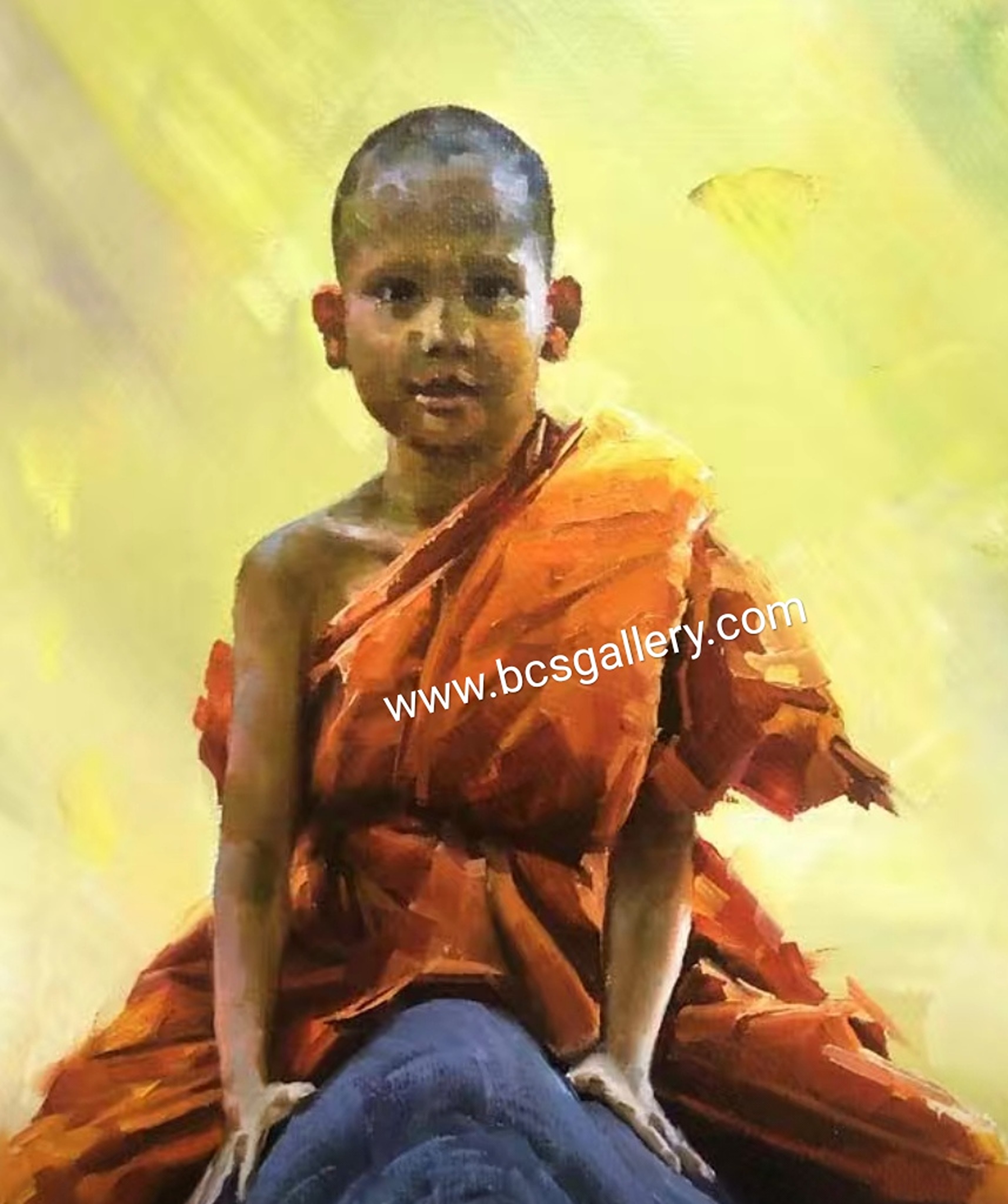 Original Young Monk Riding a Buffalo Oil Painting Buffalo Oil Painting on canvas 100% Hand Painted Rural Landscape by David Jin