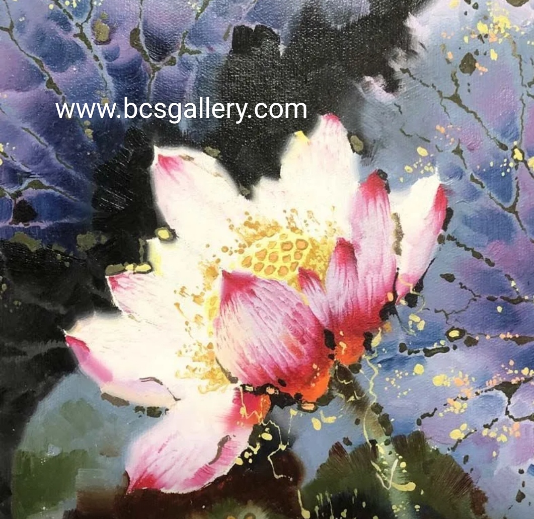 Original Chinese Water Lilies Painting Water Lily Pond Oil Painting on canvas 100% Hand Painted by Mark Hong