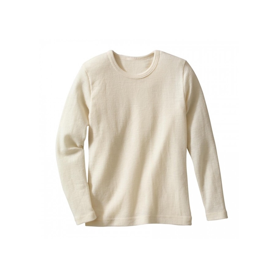 Vilnoniai marškinėliai su šilku ilgomis rankovėmis balti