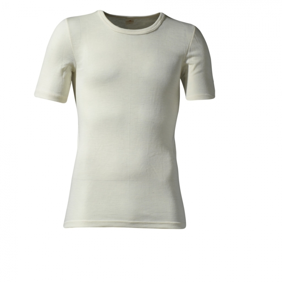 Vilnoniai marškinėliai su šilku trumpomis rankovėmis balti