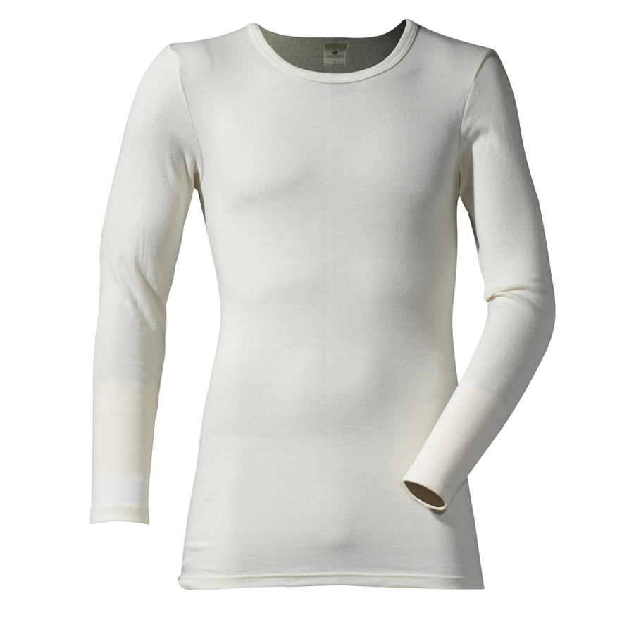 Vilnoniai marškinėliai su šilku ilgomis rankovėmis balti