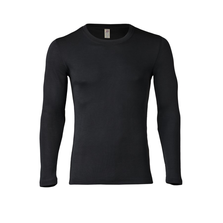 Vilnoniai marškinėliai su šilku ilgomis rankovėmis juodi