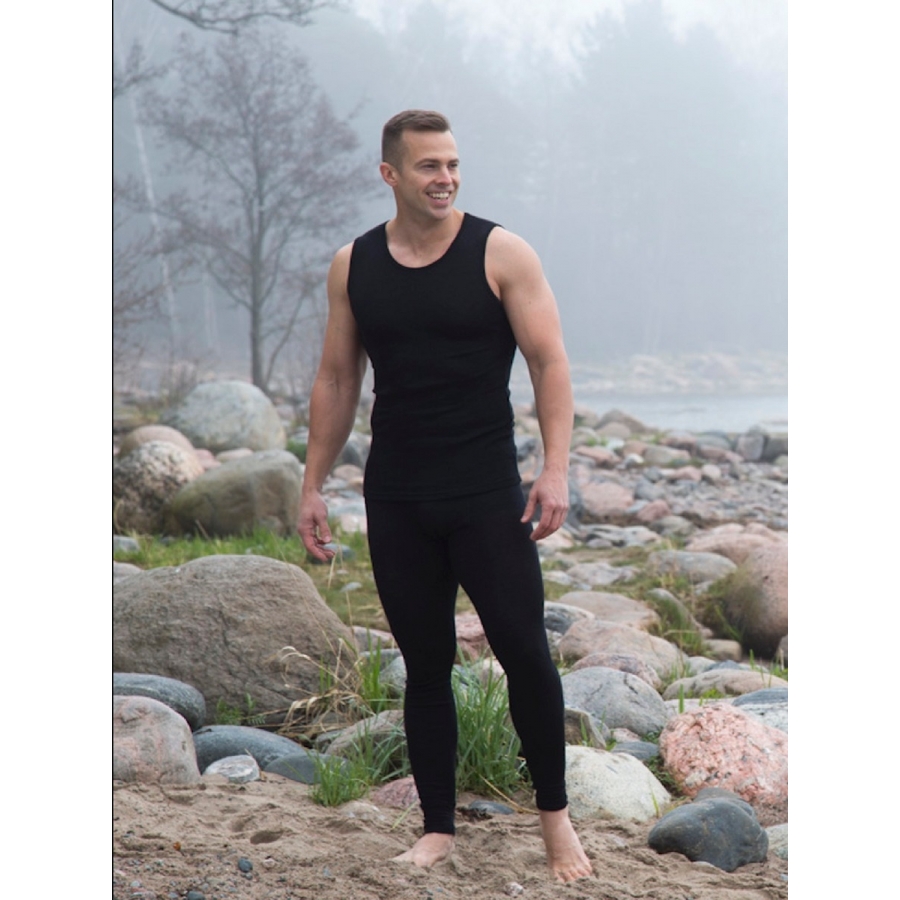 Vilnoniai marškinėliai su šilku be rankovių juodi