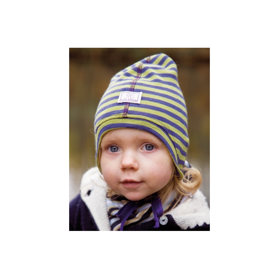 Vilnos ir šilko kepurytė, žali-mėlyni dryžiai