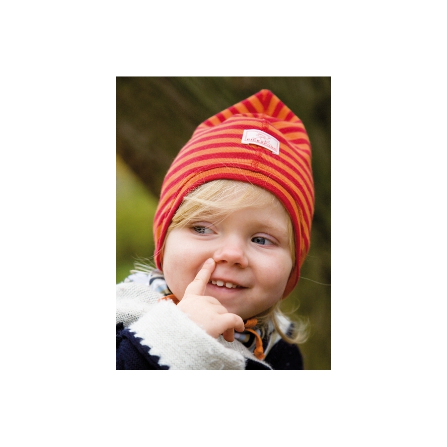 Vilnos ir šilko kepurytė, raudoni-oranžiniai dryžiai 