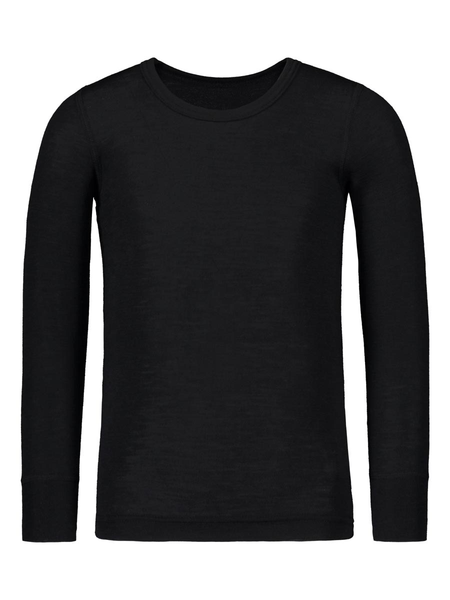 Merino vilnos ir šilko marškinėliai ilgomis rankovėmis, juodi