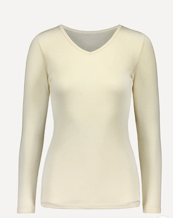 Merino vilnos marškinėliai su šilku ilgomis rankovėmis, natūralios spalvos