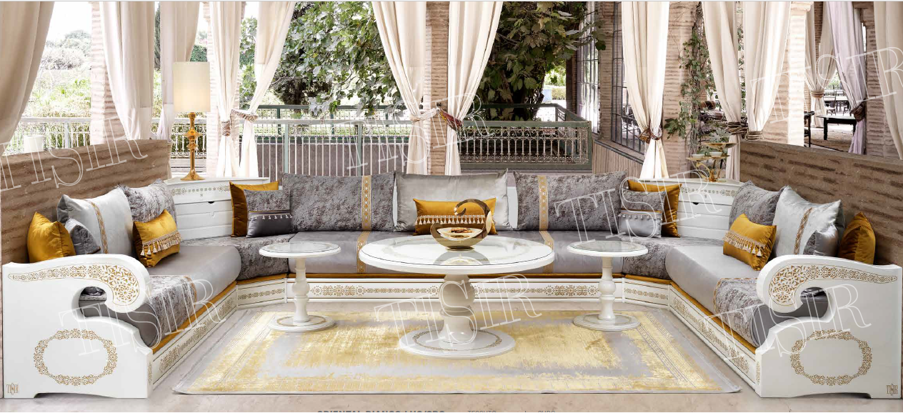 SALON MAROCAIN ORIENTAL BLANC DORE