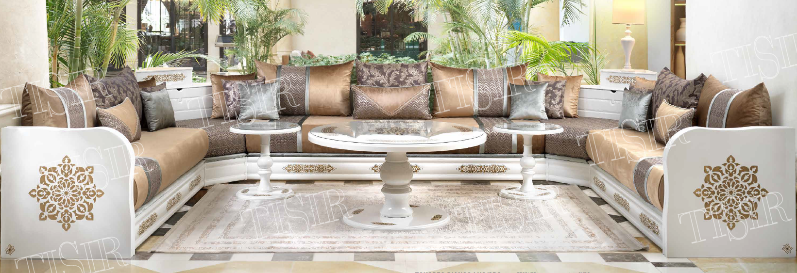 SALON MAROCAIN TOUAREG BLANC DORE