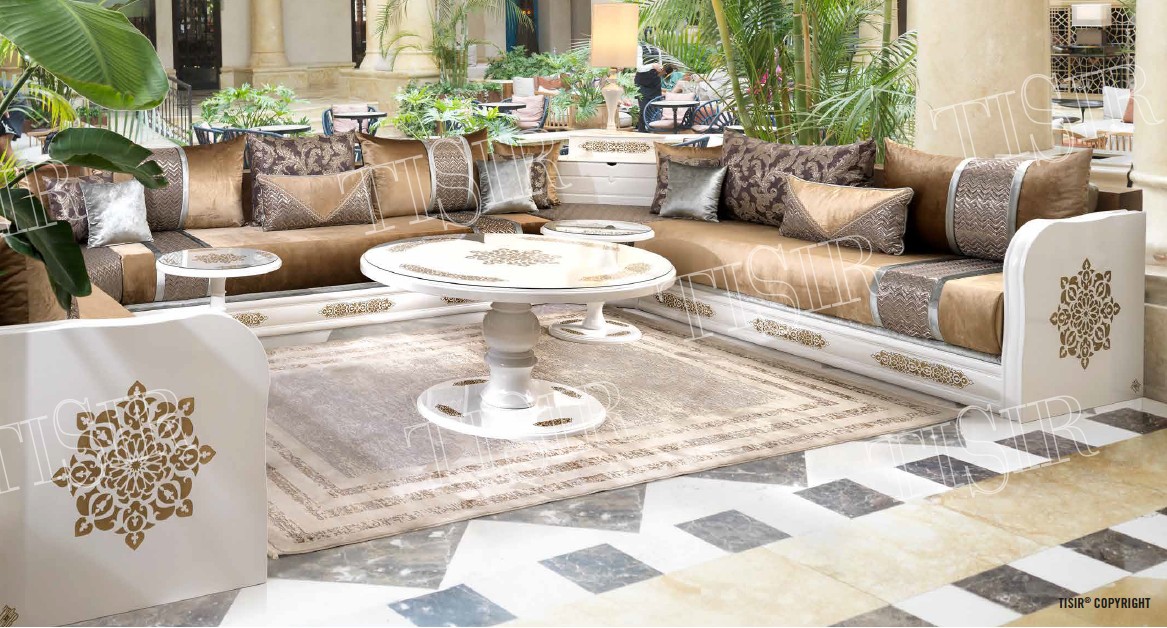 SALON MAROCAIN TOUAREG BLANC DORE