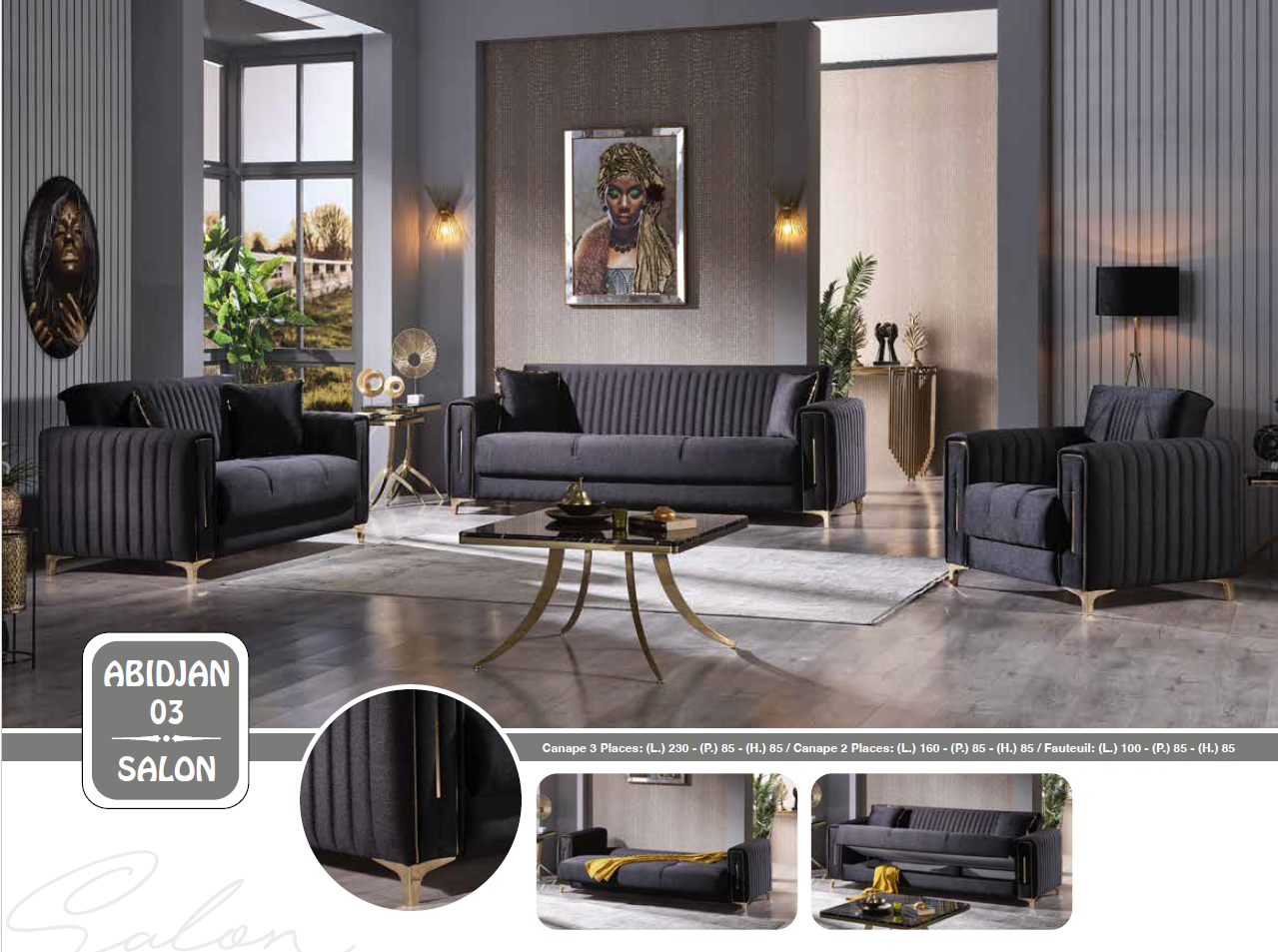 ABIDJAN Canapé d'angle en velours