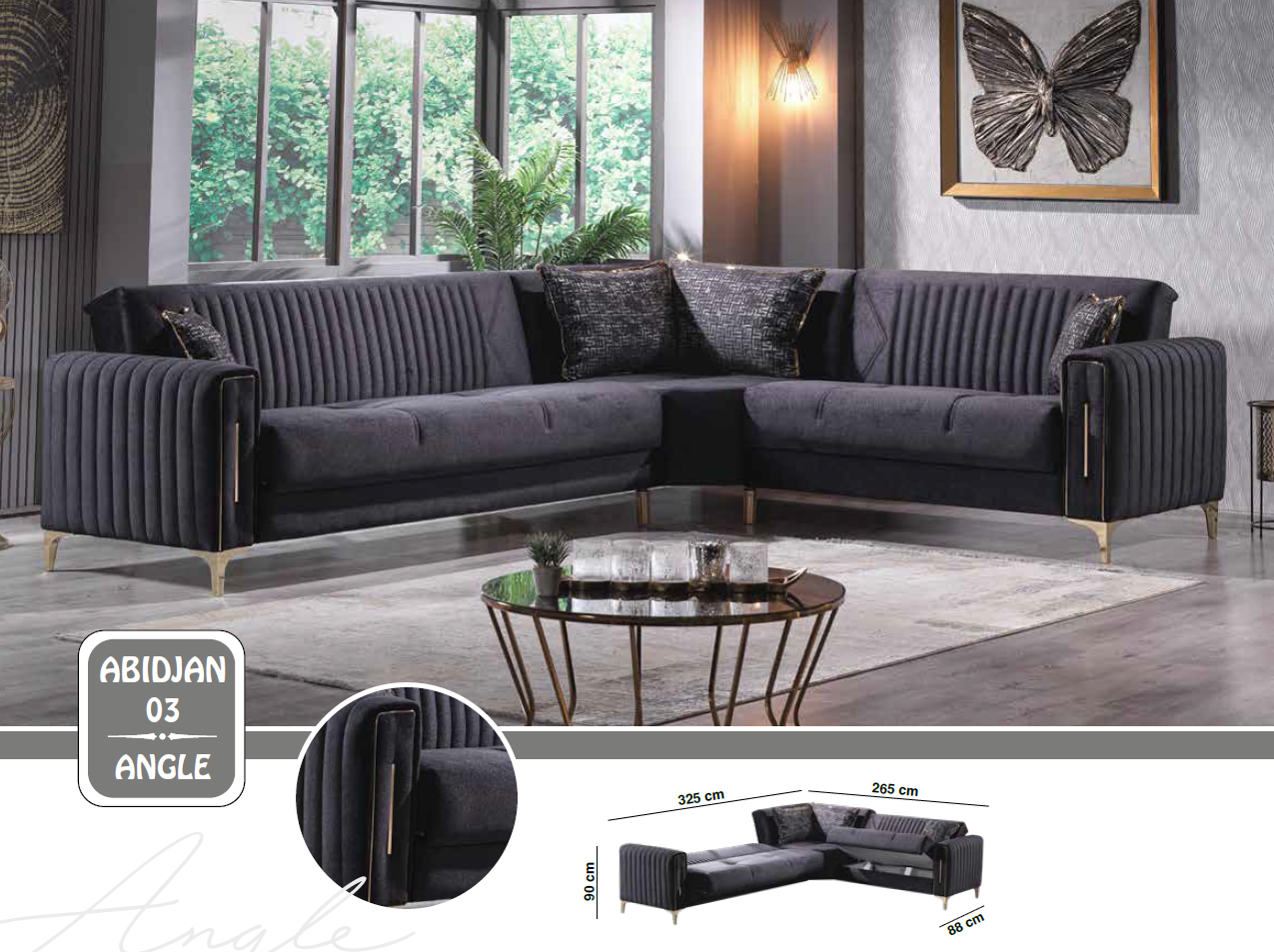 ABIDJAN Canapé d'angle en velours