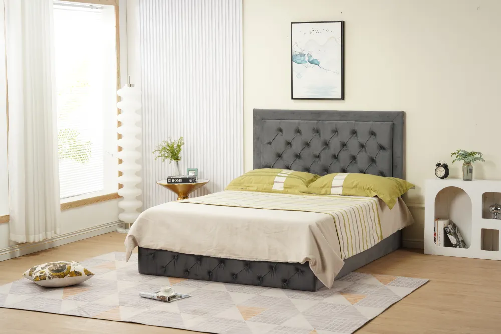 CADRE DE LIT ROMA 160 x 200cm VELOURS ANTHRACITE VENDU SANS SOM 1 PC/CARTON STRUCTURE EN BOIS, REVETEMENT EN VELOURS ANTHRACITE