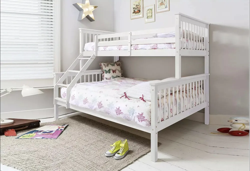 LIT BATNA EN BOIS BLANC 2+1 90x190 +140x190cm 2 colis REVETEMENT ET SOMMIER A LATTE EN BOIS