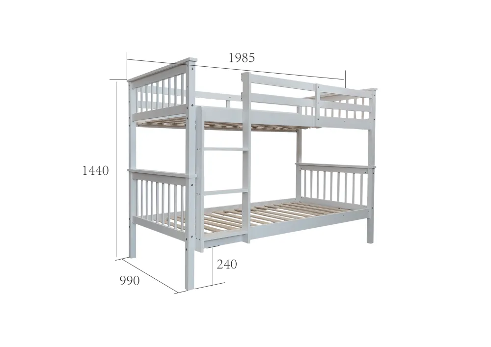 LIT BATNA EN BOIS 1+-1 BLANC 90x190 cm 3 colis REVETEMENT ET SOMMIER A LATTE EN BOIS
