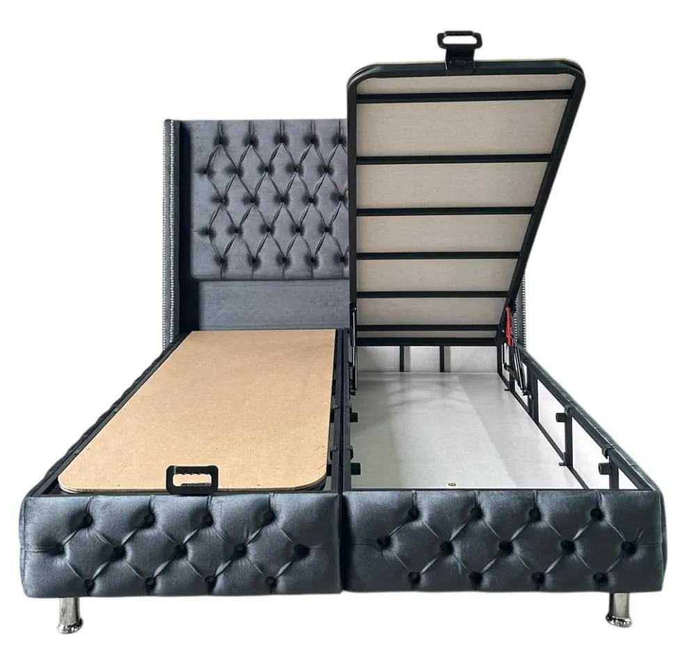 LIT COFFRE BOX CLOUTE ANTHRACITE 160X200CM 1 PCS/ CARTON REVETEMENT EN VELOURS