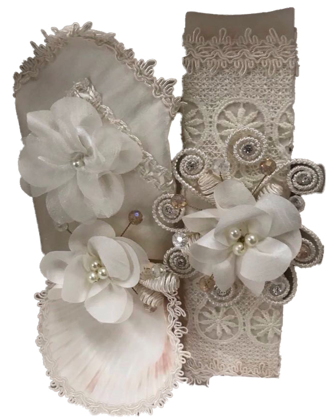 Kit de Vela, Concha y Pañuelo para bautizo - Modelo Adela