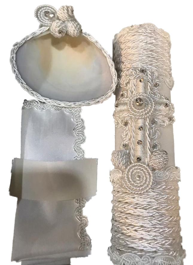 Kit de Vela, Concha y Pañuelo para bautizo - Modelo Francisco