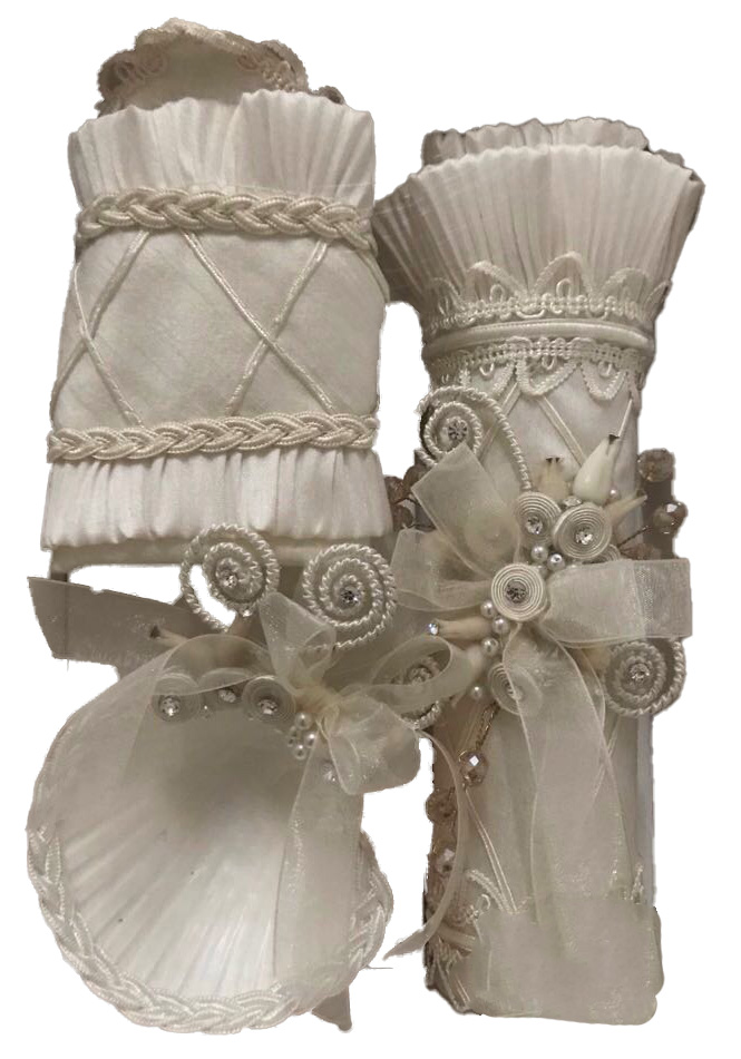 Kit de Vela, Concha y Pañuelo para bautizo - Modelo Luciana