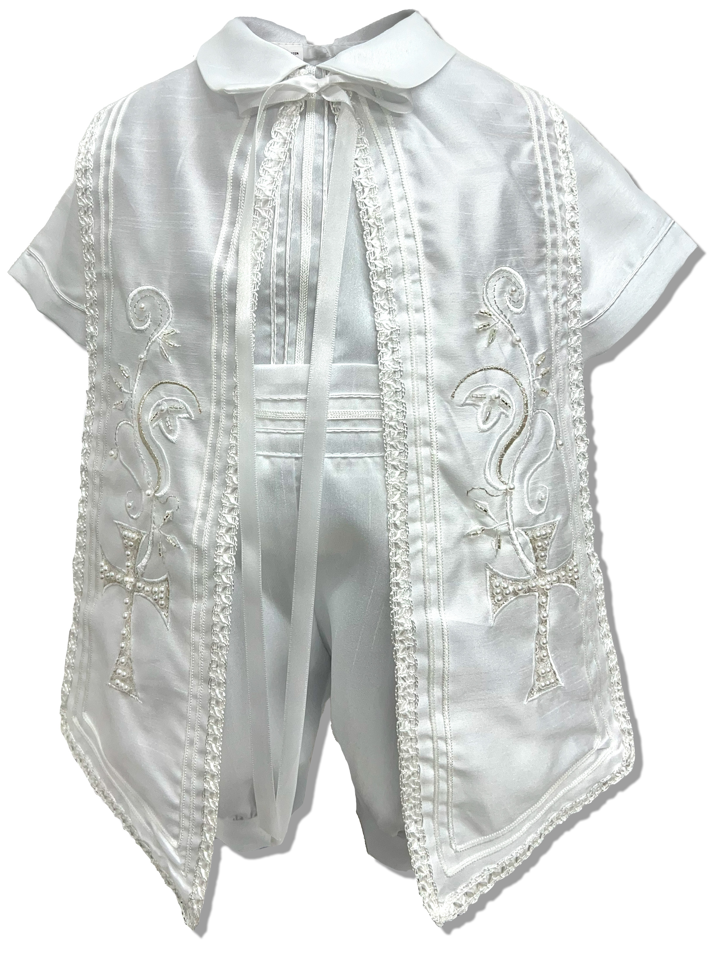 Kit de bautizo completo, vela, concha, ropón pañuelo y más: Modelo Alexis