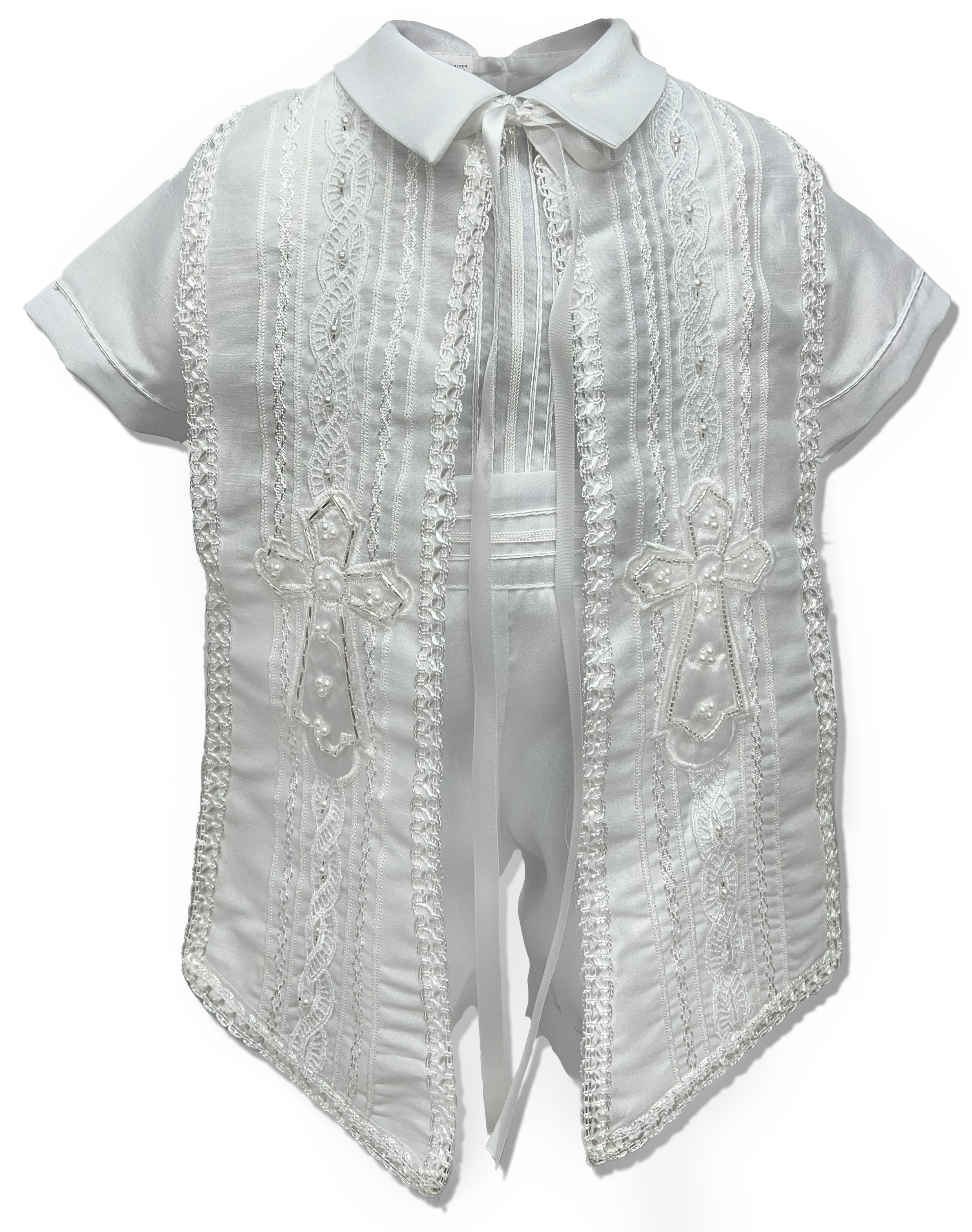 Kit de bautizo completo, vela, concha, ropón, pañuelo y más: Modelo Manolo